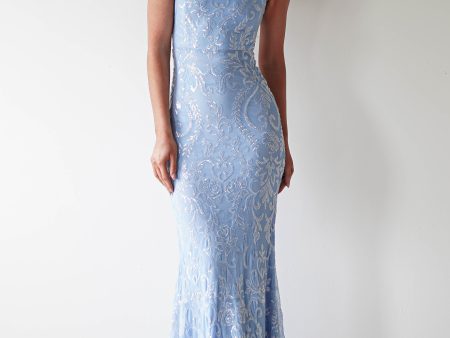 Halo Square Neck Sequin Maxi Gown | Blue For Sale