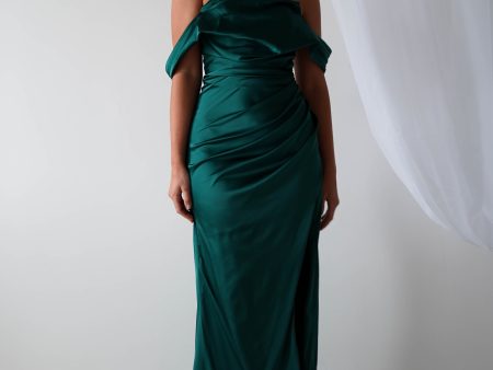 Beth Draped Silky Satin Gown | Green Online now