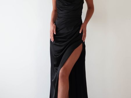 Beth Draped Silky Satin Gown | Black Online now