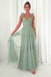 Galiena Ruffle Tulle Maxi Dress | Sage Green Fashion