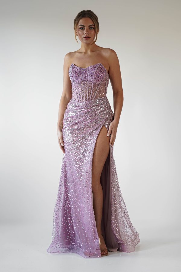 Cadenza Beaded Corset Gown | Mauve For Sale