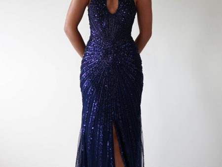 Santana Beaded Keyhole Gown | Midnight For Sale