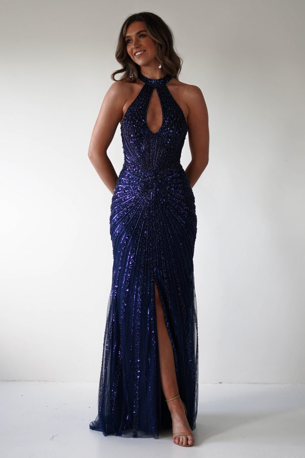 Santana Beaded Keyhole Gown | Midnight For Sale