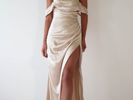 Beth Draped Silky Satin Gown | Champagne Online