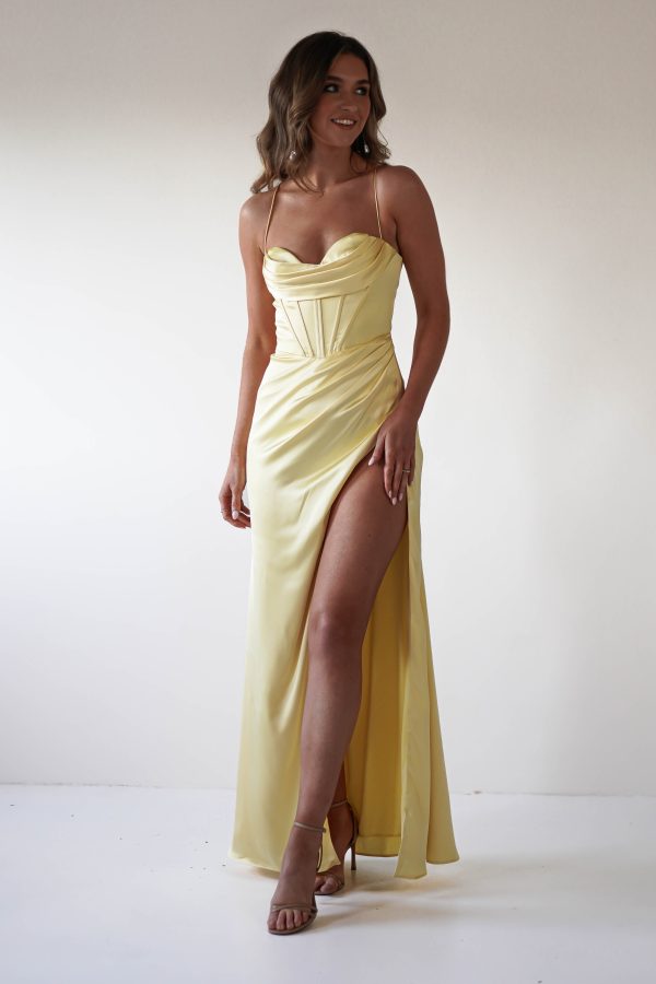 Julianne Corset Satin Gown | Yellow Fashion