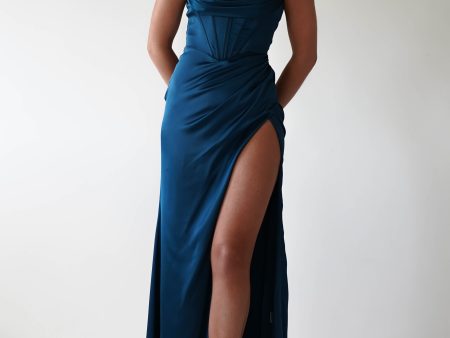 Julianne Corset Satin Gown | French Navy Sale