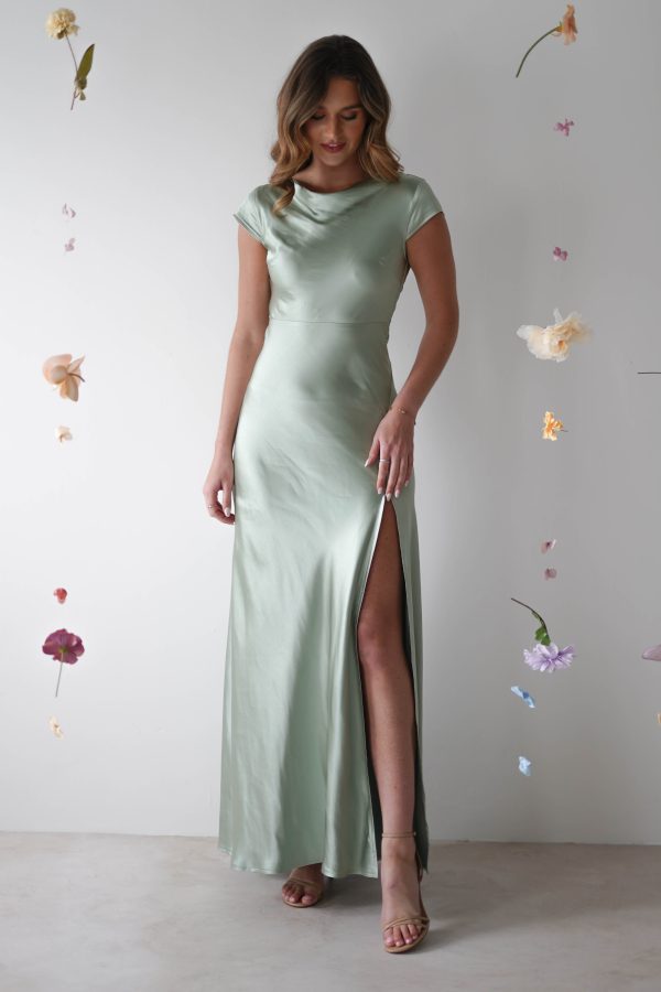 Ramona Soft Satin Maxi Dress | Sage For Cheap