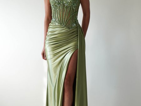 Diva Embellished Corset Gown | Green Cheap