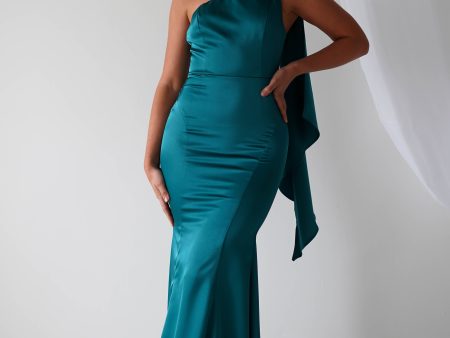 Zoe One Shoulder Gown | Teal Green For Sale