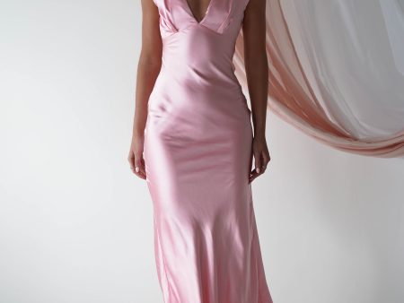 Nellie Soft Satin Midaxi Dress | Pink Fashion