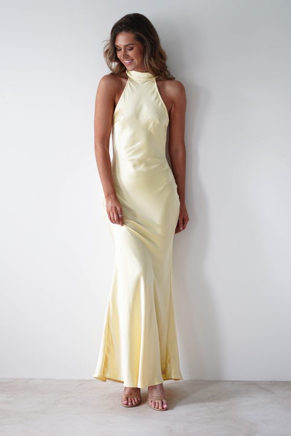 Natalia Soft Satin Maxi Dress | Lemon Sale