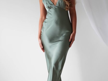 Aimie Soft Satin Maxi Dress | Olive For Sale