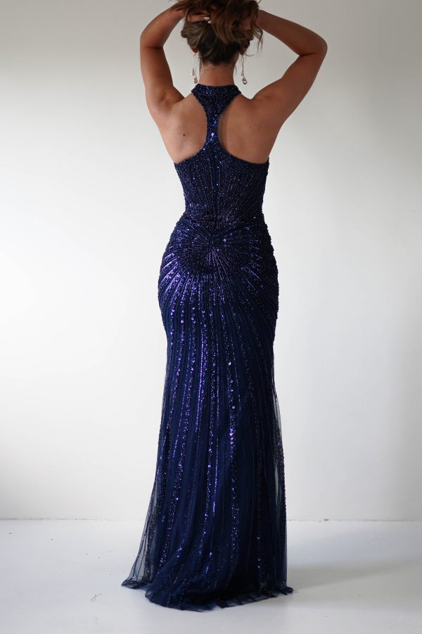 Santana Beaded Keyhole Gown | Midnight For Sale