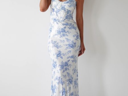 Lynelle Floral Sequin Maxi Dress | Blue White Fashion