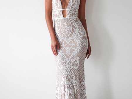 Lorenza Plunge Sequin Gown | Nude White Online Hot Sale