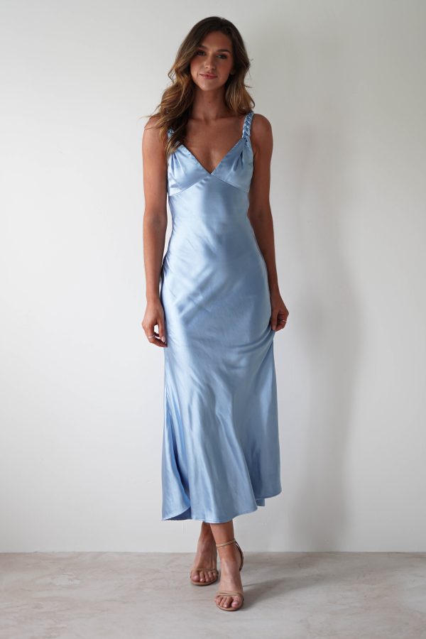 Bethanie Soft Satin Maxi Dress | Blue Hot on Sale