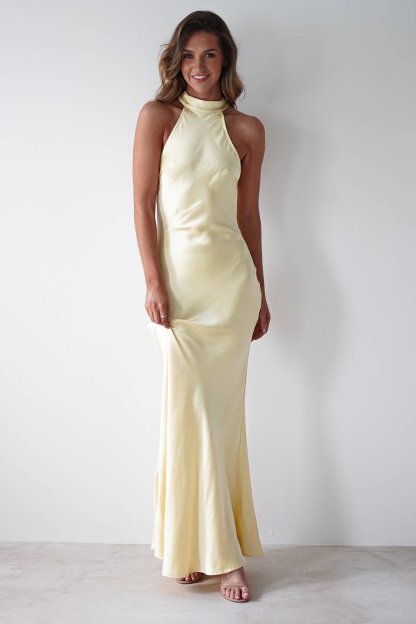 Natalia Soft Satin Maxi Dress | Lemon Sale