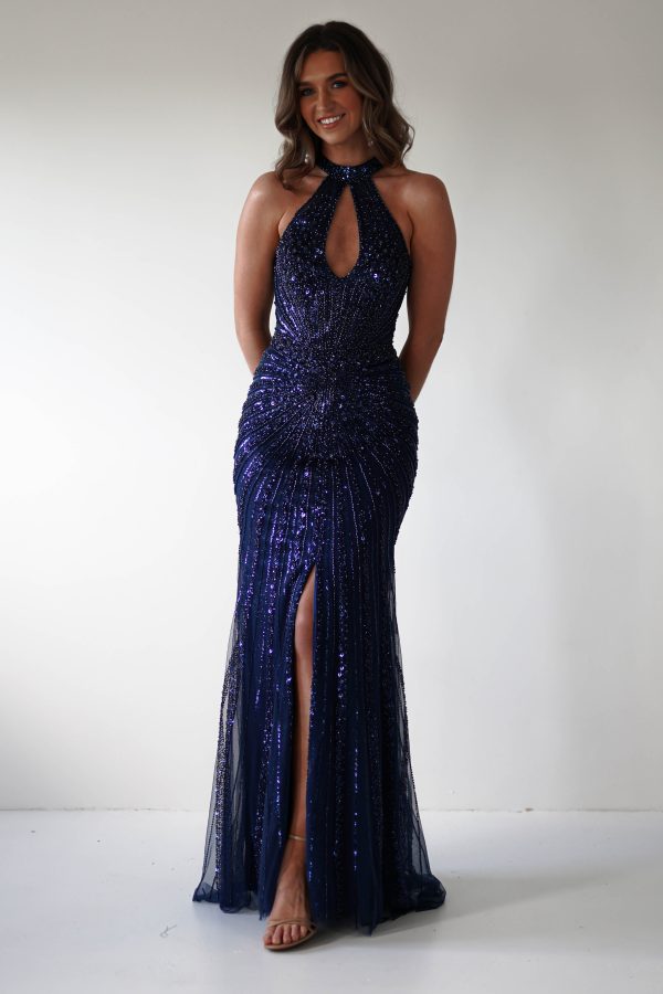 Santana Beaded Keyhole Gown | Midnight For Sale