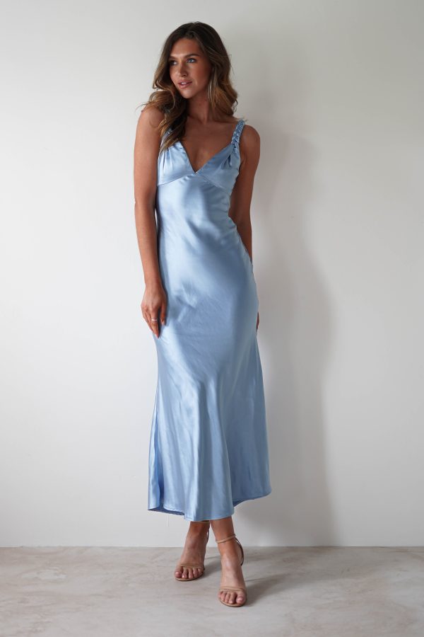 Bethanie Soft Satin Maxi Dress | Blue Hot on Sale