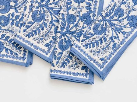 Cactus Flower Blue Napkins- Set of Four Online now