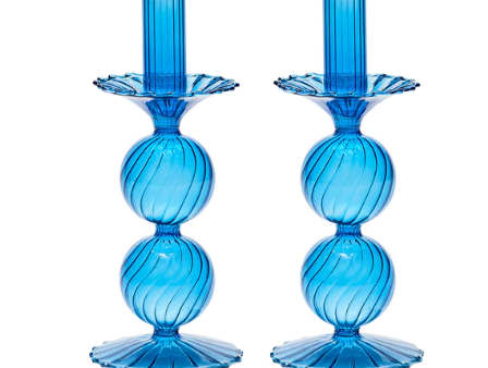 Bella Short Candle Holder in Blue, Set of 2 Hot on Sale