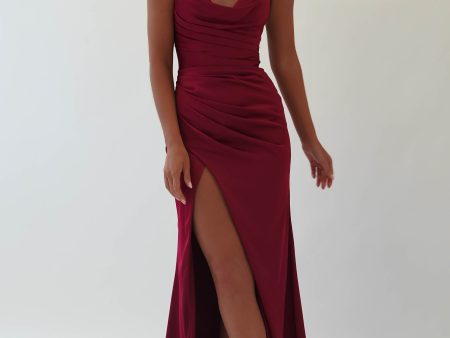 Italia Bodycon Satin Gown | Dark Red Online Sale