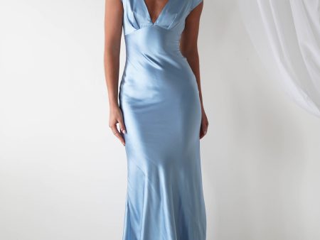 Nellie Soft Satin Midaxi Dress | Blue For Sale