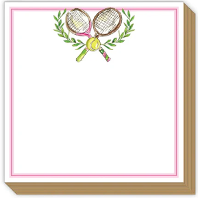 Mini Luxe Notepad Handpainted Pink Tennis Rackets with Laurel For Sale