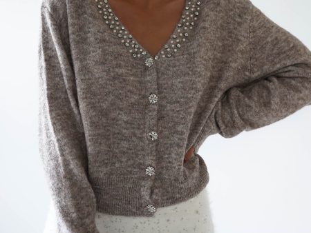 Cali Knitted Embellished Cardigan | Taupe Sale