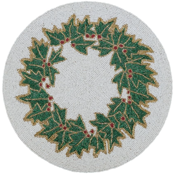 Embroidered Beaded Holly Placemats, Set of 4 Fashion