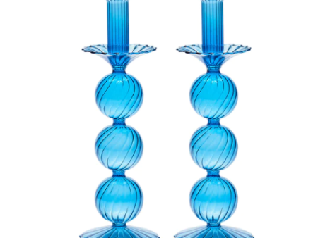 Iris Tall Candle Holder in Blue, Set of 2 Cheap