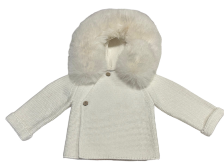 Knit Jacket with Removable Faux Fur- 100% Cotton in Cream Cheap