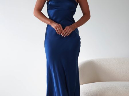 Alice Soft Satin Maxi Dress | Navy Hot on Sale