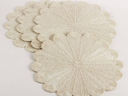 Flower Design Beaded Placemat Ivory - Set of Four Fashion