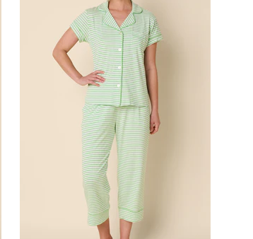 Essential Stripe Pima Knit Capri Set - Pistachio Cheap