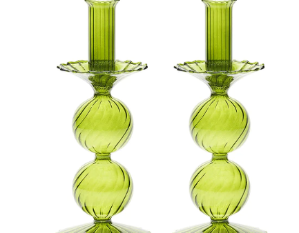 Bella Short Candle Holder in Olive, Set of 2 For Discount