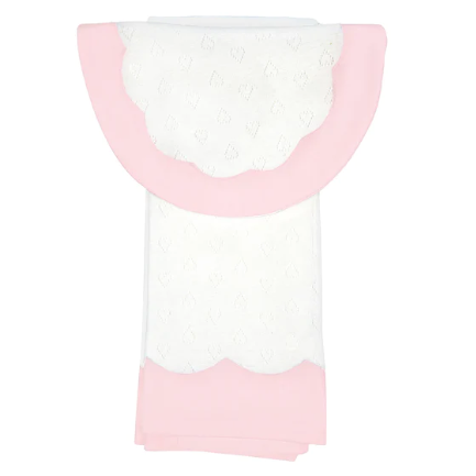 Baby Scalloped Heart Cotton Knit Bib & Burp Set-Pink Online now