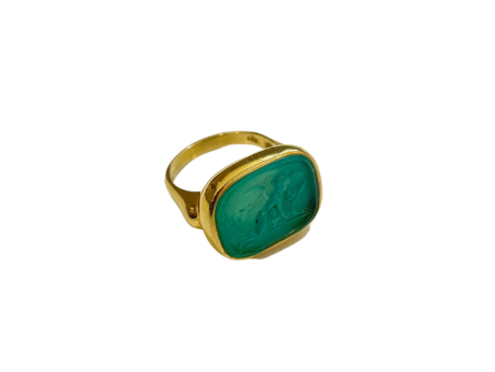 Venetian Blue Green Glass 14kt Gold Ring Fashion