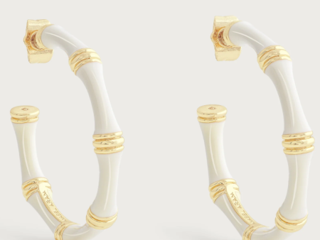 Bamboo Enameled Hoop Earrings-Creme Online Sale