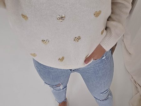 Pia Sequin Heart Detail Jumper | Beige For Discount