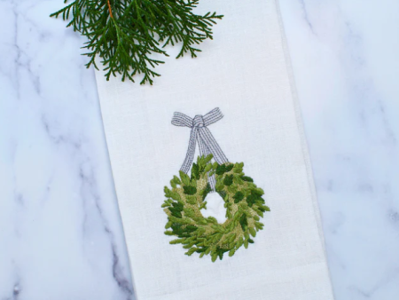 Boxwood Wreath Linen Towel Online Sale