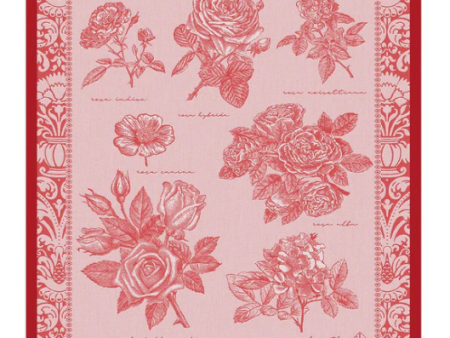 Jardin Des Roses Red Tea Towel by Le Jacquard Français For Sale