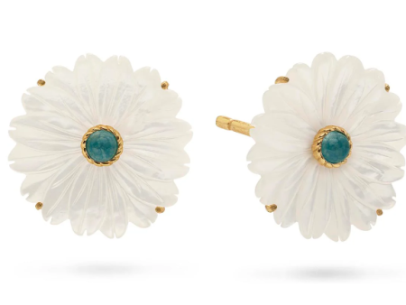 Mermaid Garden Flower Stud Earrings - MOP Ocean Jade Online now