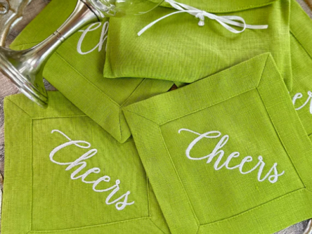 Cheers Linen Cocktail Napkin Set-Citron Online Sale