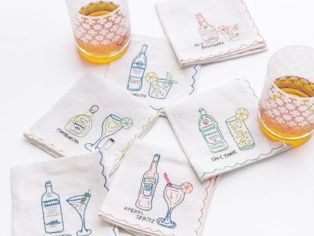 Embroidered Cocktail Mixed Cocktail Napkin Set of 6 Fashion