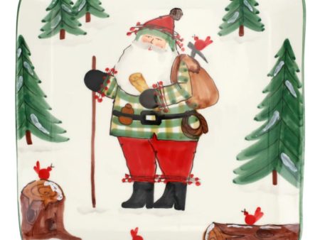 Old St. Nick Large Square Platter with Hiker For Sale