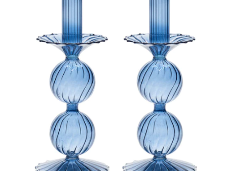 Bella Short Candle Holder in Cadet, Set of 2 For Cheap