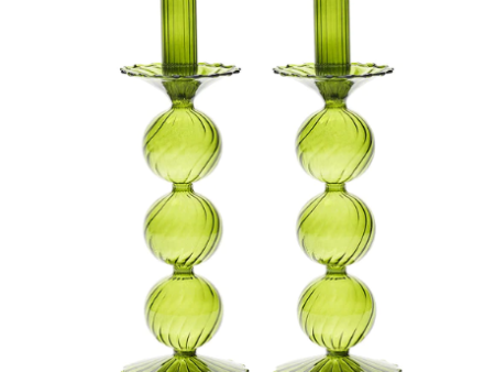 Iris Tall Candle Holder in Olive, Set of 2 on Sale