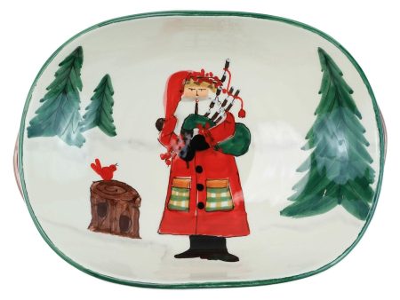 Old St. Nick Handled Shallow Oval Bowl - Santa with Bagpipes Fashion