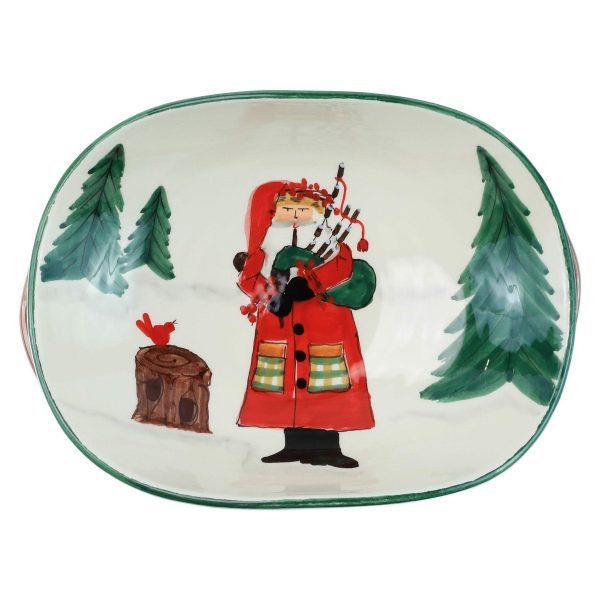 Old St. Nick Handled Shallow Oval Bowl - Santa with Bagpipes Fashion